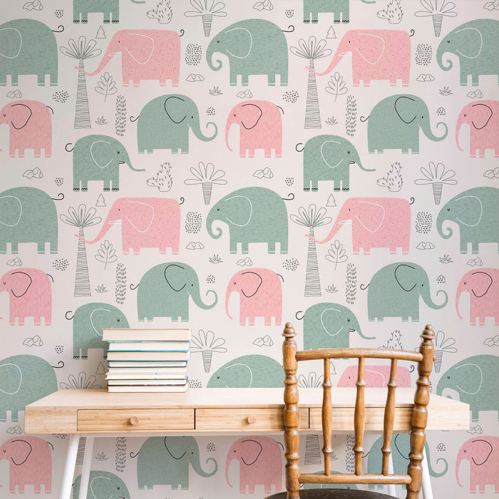 TeepeeJoy Elephant Peel and Stick or Traditional Wallpaper - Elephant Parade