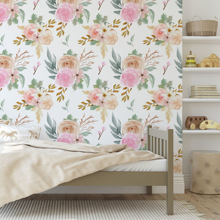 TeepeeJoy Flower Wallpaper for Nursery and Kids Rooms - Vintage Blossom Symphony