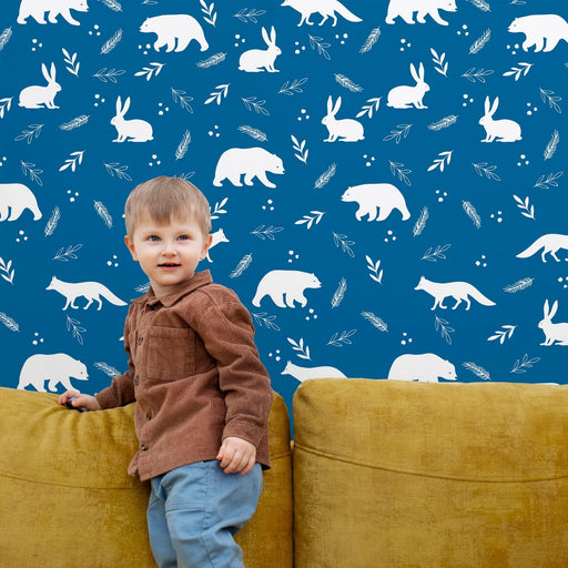 TeepeeJoy Animal Themed Nursery Wallpaper and Kids Room Wallpaper - Winter Wildlife Wonders