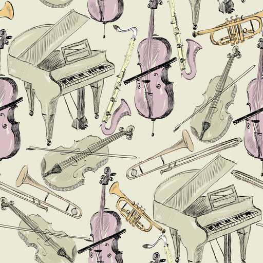 TeepeeJoy Music Themed Nursery Wallpaper and Kids Room Wallpaper - Symphony Sketchbook