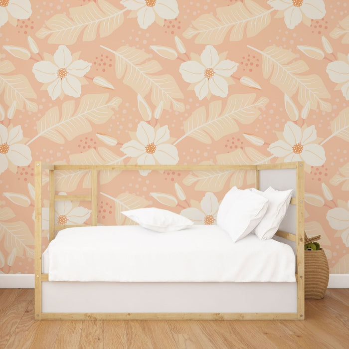 TeepeeJoy Flower Theme Nursery Wallpaper - Peach Petal Sprinkle