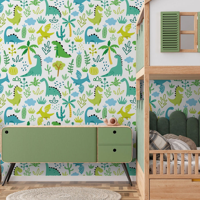 TeepeeJoy Dinosaur Themed Nursery Wallpaper and Kids Room Wallpaper - Jurassic Jubilee