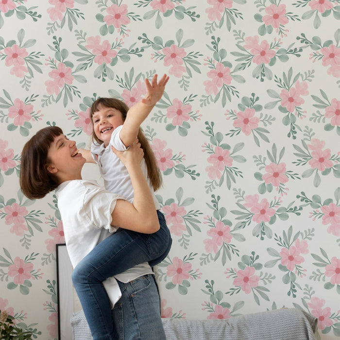 TeepeeJoy Flower Wallpaper for Nursery and Kids Rooms - Blush Blossom Serenity