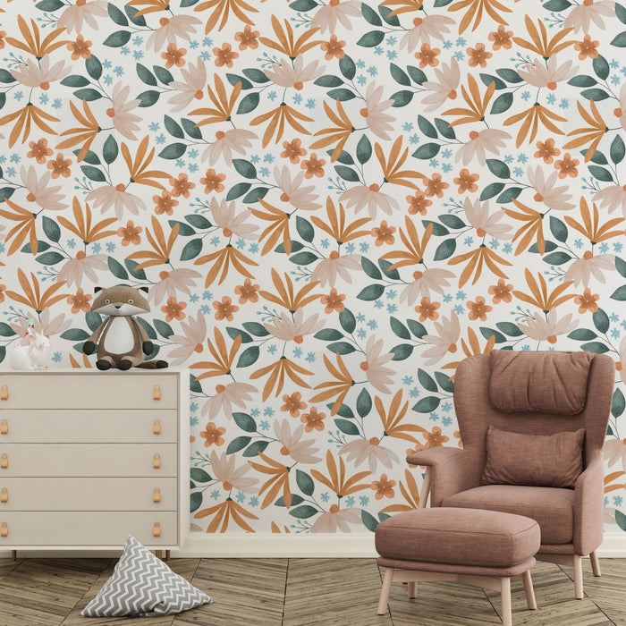 TeepeeJoy Flower Theme Wallpaper - Tangerine Petal Play