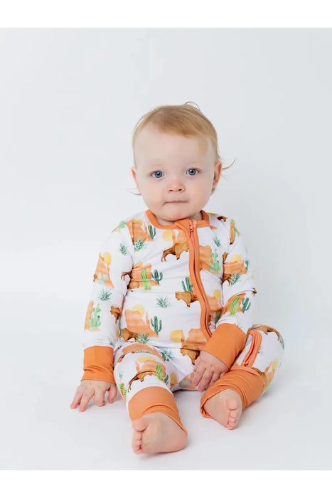 Bird & Bean Bamboo One Piece Zip Pajama - Bison