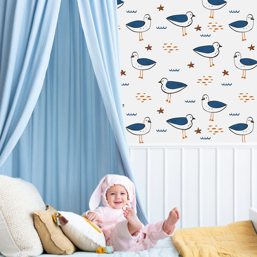 TeepeeJoy Birds Wallpaper Peel and Stick or Traditional - Coastal Chirps