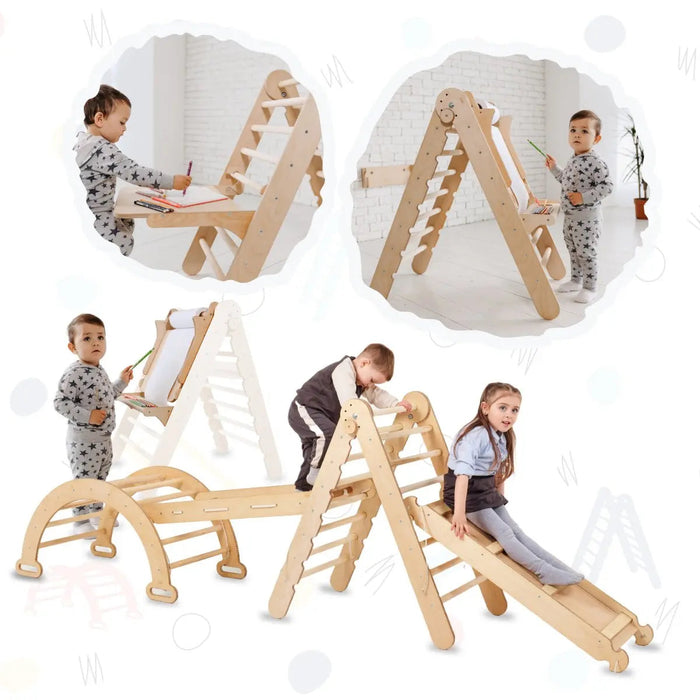 Goodevas 5in1 Montessori Climbing Set: Triangle Ladder + Climbing Arch + Slide Board + Climbing Net + Art Addition