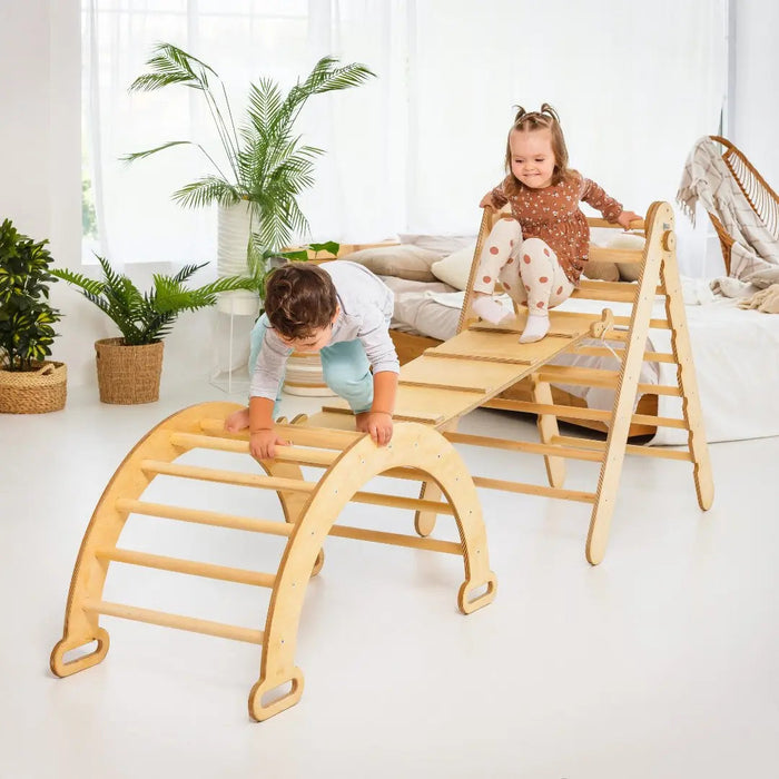 Goodevas 5in1 Montessori Climbing Set: Triangle Ladder + Climbing Arch + Slide Board + Cushion + Art Addition
