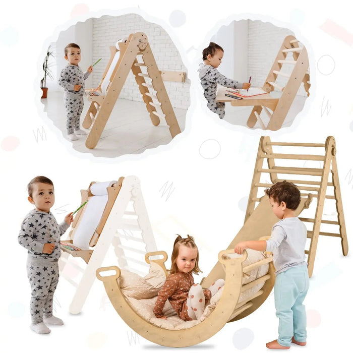 Goodevas 5in1 Montessori Climbing Set: Triangle Ladder + Climbing Arch + Slide Board + Cushion + Art Addition