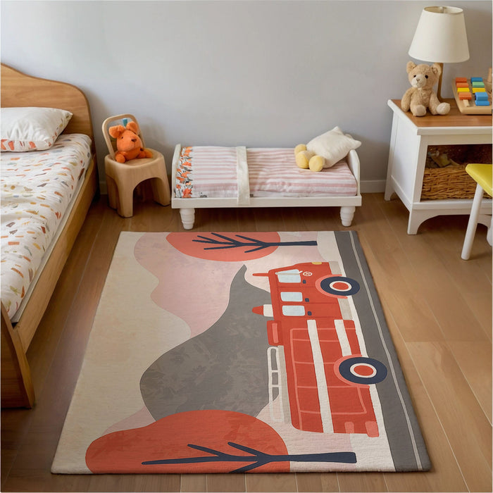 TeepeeJoy Firetruck Rug for Kids and Nursery Rooms - Frostfire Freewheeler