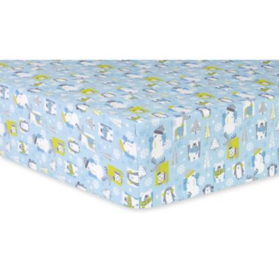 Trend Lab Snow Pals Blue Deluxe Flannel Fitted Crib Sheet