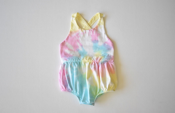 Worthy Threads Cross Back Bubble Romper in Pastel Tie Dye