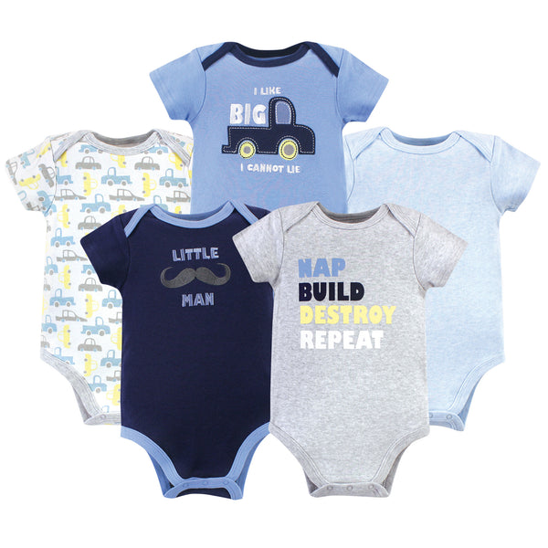 Luvable Friends Baby Boy Cotton Bodysuits 5-Pack, Trucks