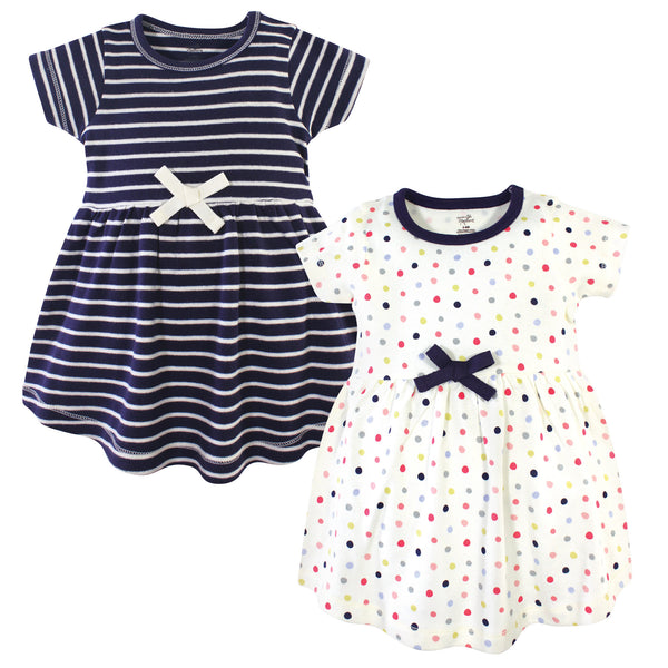 Touched by Nature Baby and Toddler Girl Organic Cotton Short-Sleeve Dresses 2 Pack, Colorful Dot