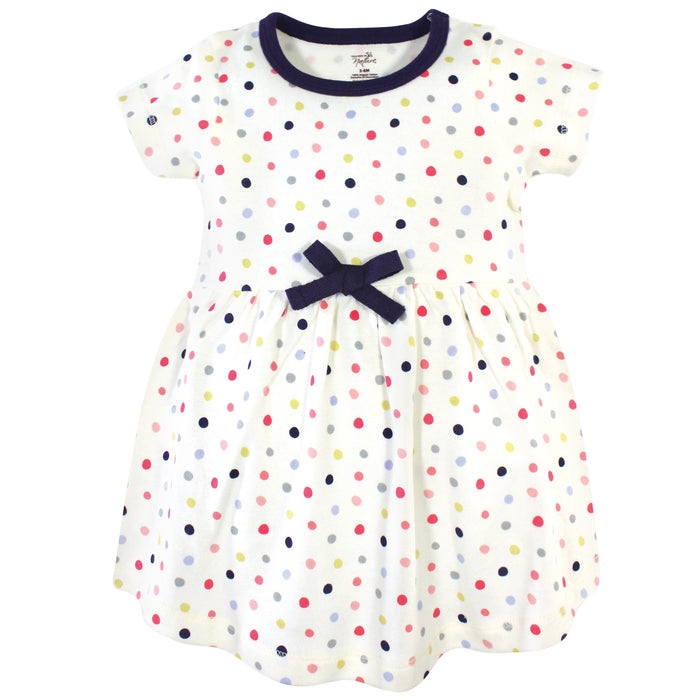 Touched by Nature Baby and Toddler Girl Organic Cotton Short-Sleeve Dresses 2 Pack, Colorful Dot