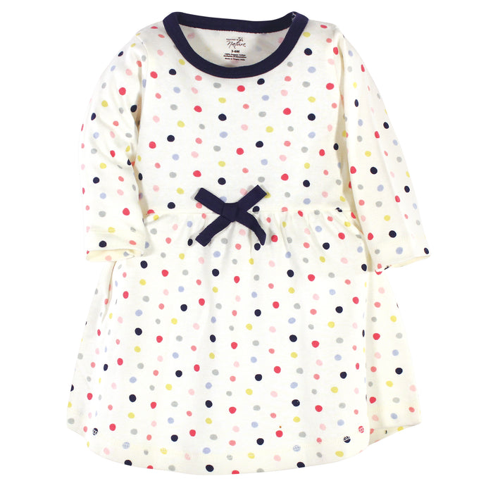 Touched by Nature Baby and Toddler Girl Organic Cotton Long-Sleeve Dresses 2 Pack, Colorful Dot