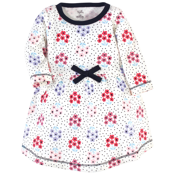 Touched by Nature Baby and Toddler Girl Organic Cotton Long-Sleeve Dresses 2 Pack, Floral Dot