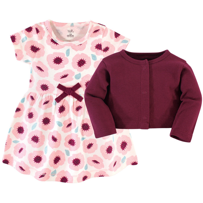 Touched by Nature Organic Cotton Dress and Cardigan 2 Piece Set, Blush Blossom