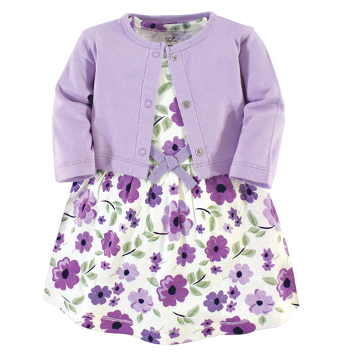Touched by Nature Organic Cotton Dress and Cardigan 2 Piece Set, Purple Garden