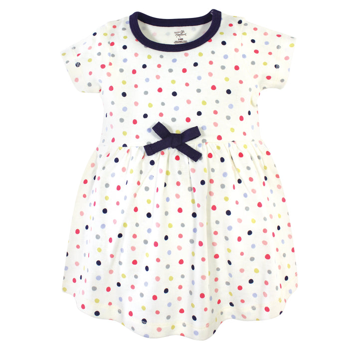 Touched by Nature Baby and Toddler Girl Organic Cotton Dress and Cardigan 2 Piece Set, Colorful Dot