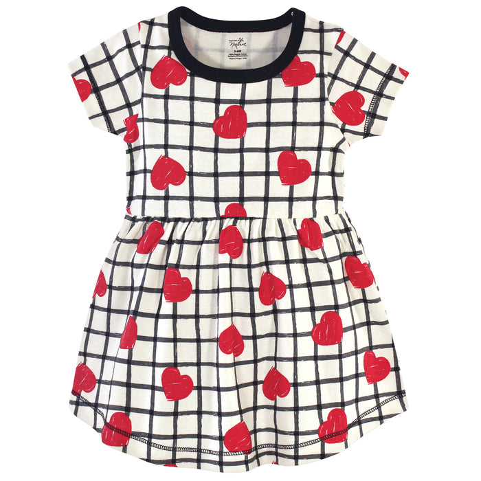 Touched by Nature Organic Cotton Dress and Cardigan 2 Piece Set, Black Red Heart
