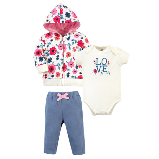Touched by Nature Baby Girl Organic Cotton Hoodie, Bodysuit and Pant, Garden Floral