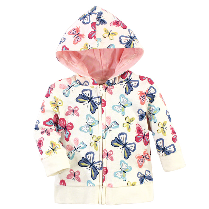 Touched by Nature Baby Girl Organic Cotton Hoodie, Bodysuit and Pant, Bright Butterflies