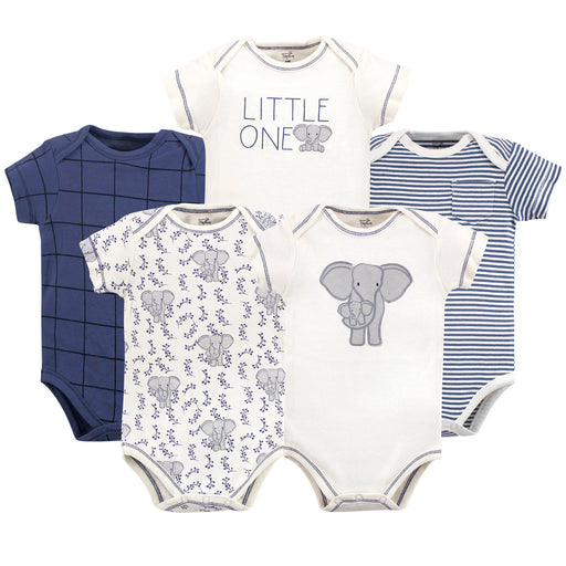 Touched by Nature Baby Boy Organic Cotton Bodysuits 5 Pack, Elephant