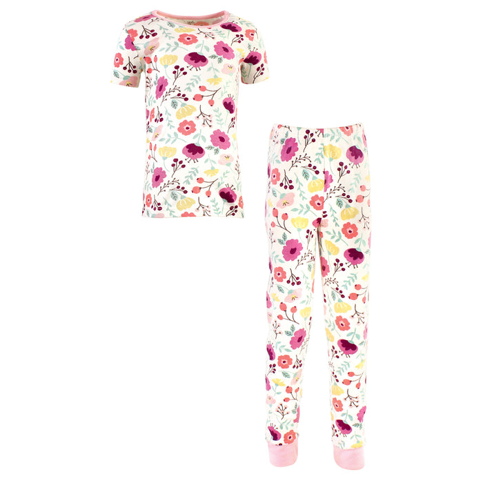 Touched by Nature Toddler and Kids Girl Organic Cotton Tight-Fit Pajama Set, Botanical