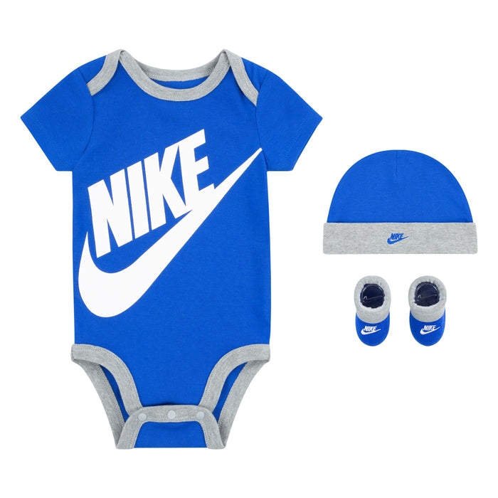 Nike Futura Gift Set Bodysuit, Hat, & Bootie in Game Royal Newborn-6 months