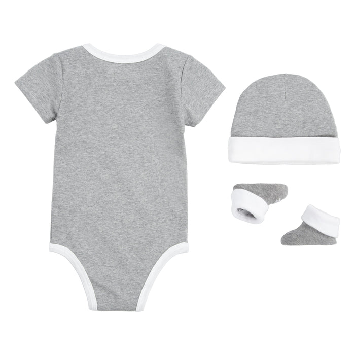 Nike Futura Gift Set Bodysuit, Hat, & Bootie in Heather Gray Newborn-6 months