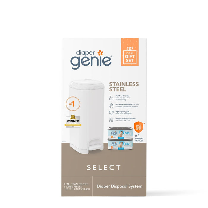 Diaper Genie Select Pail Registry Gift Set with 2 Jumbo Refill