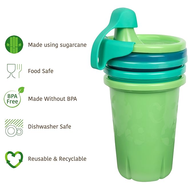 The First Years GreenGrown Reusable Spill-Proof Sippy Cups, Blue/Green