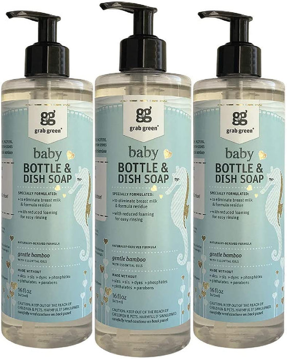 Grab Green Baby Bottle & Dish Soap - Gentle Bamboo - 3 Pack