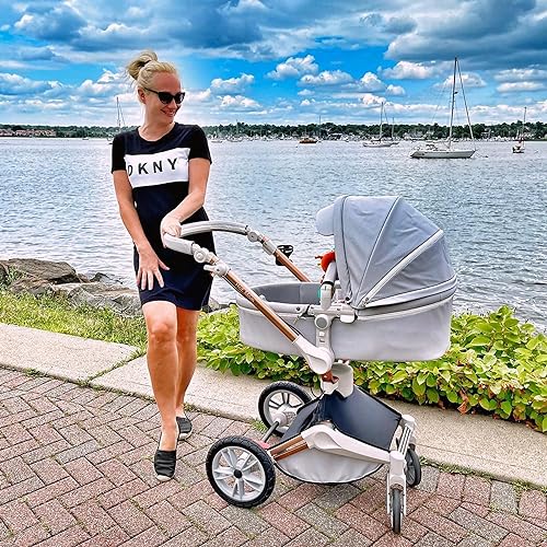 Hot Mom Baby Stroller: Height-Adjustable Seat and Reclining Baby Carriage in Gray