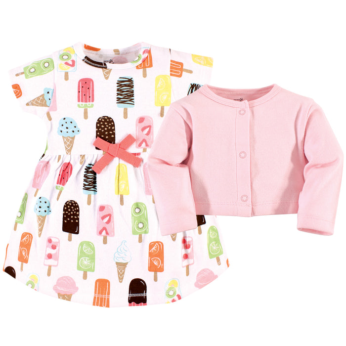 Touched by Nature Baby and Toddler Girl Organic Cotton Dress and Cardigan, Popsicle