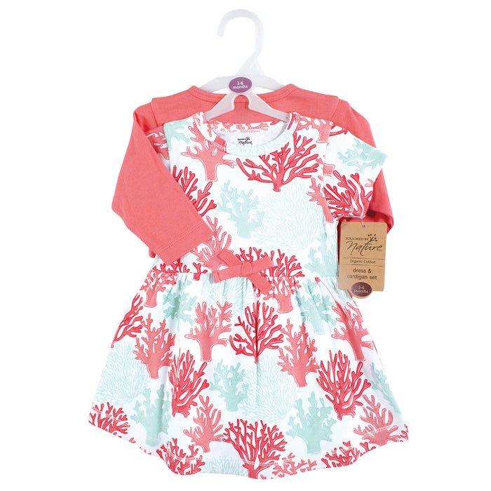 Touched by Nature Girls Organic Cotton Dress and Cardigan, Coral Reef