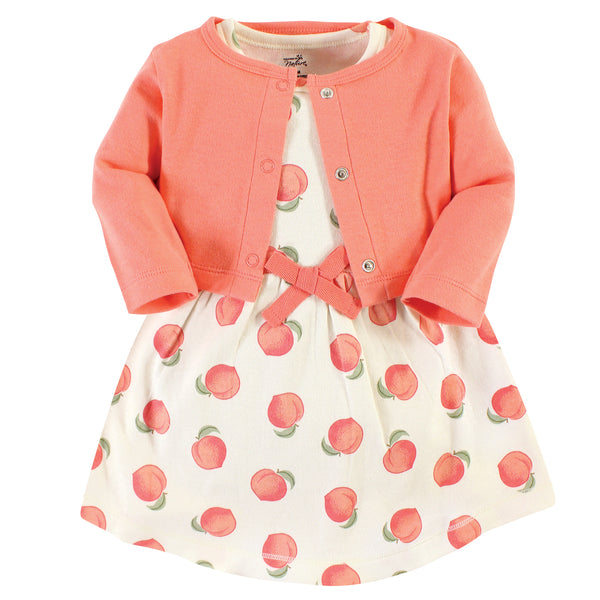 Touched by Nature Baby and Toddler Girl Organic Cotton Dress and Cardigan, Peach