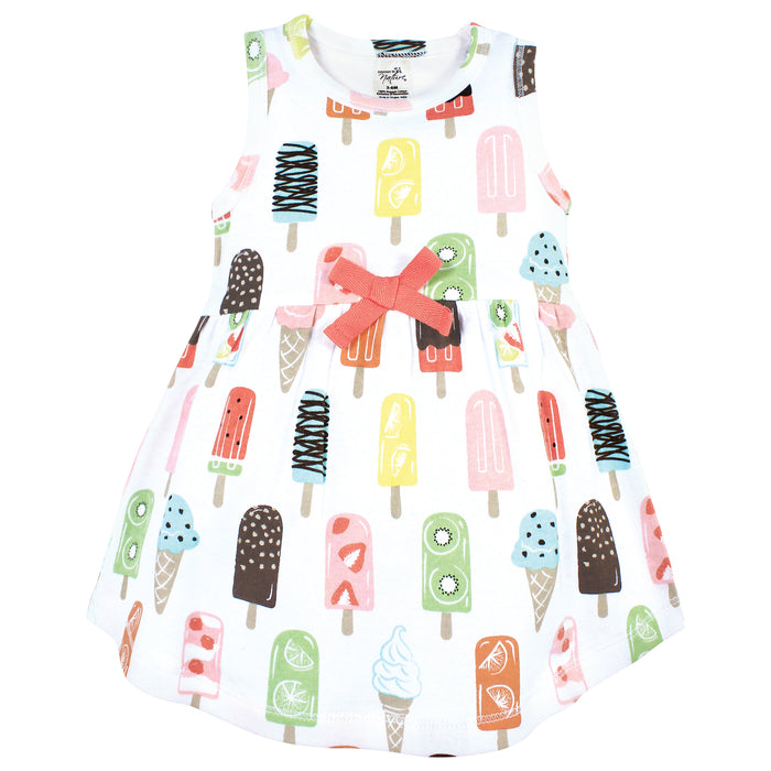 Touched by Nature Baby and Toddler Girl Organic Cotton Short-Sleeve and Long-Sleeve Dresses, Popsicle