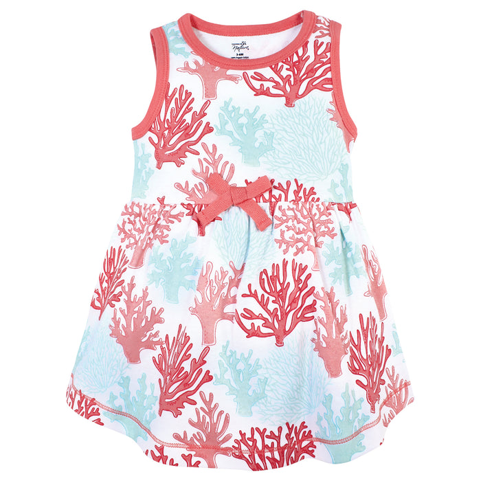 Touched by Nature Baby and Toddler Girl Organic Cotton Short-Sleeve and Long-Sleeve Dresses, Coral Reef