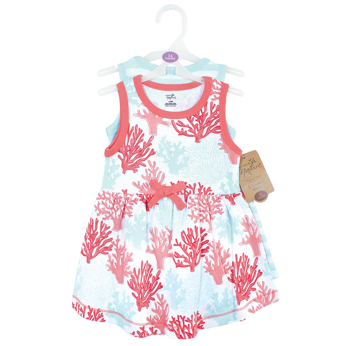 Touched by Nature Baby and Toddler Girl Organic Cotton Short-Sleeve and Long-Sleeve Dresses, Coral Reef