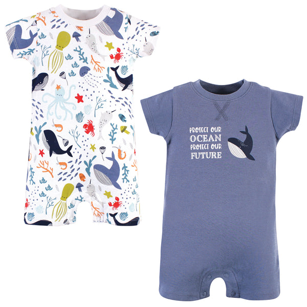 Touched by Nature Baby Organic Cotton Rompers, Ocean