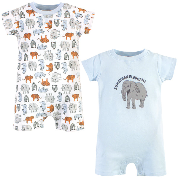 Touched by Nature Baby Organic Cotton Rompers 2 Pack, Endangered Elephant