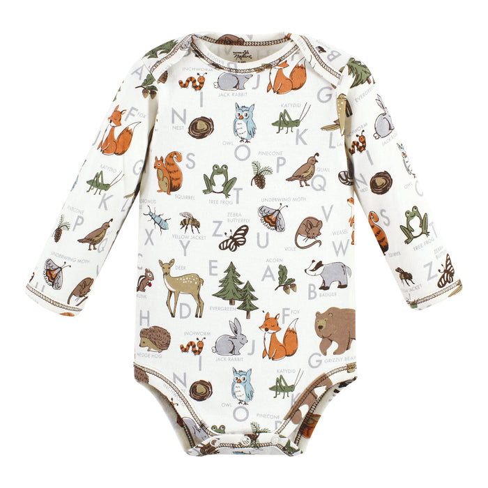 Touched by Nature Organic Cotton Long-Sleeve Bodysuits, Boy Woodland Alphabet 5-Pack