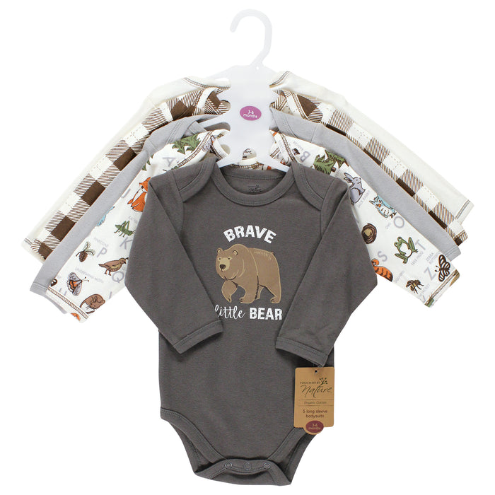 Touched by Nature Organic Cotton Long-Sleeve Bodysuits, Boy Woodland Alphabet 5-Pack