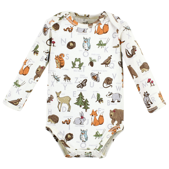 Touched by Nature Organic Cotton Long-Sleeve Bodysuits, Girl Woodland Alphabet 5-Pack