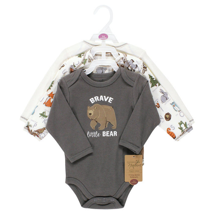 Touched by Nature Organic Cotton Long-Sleeve Bodysuits, Boy Woodland Alphabet 3-Pack