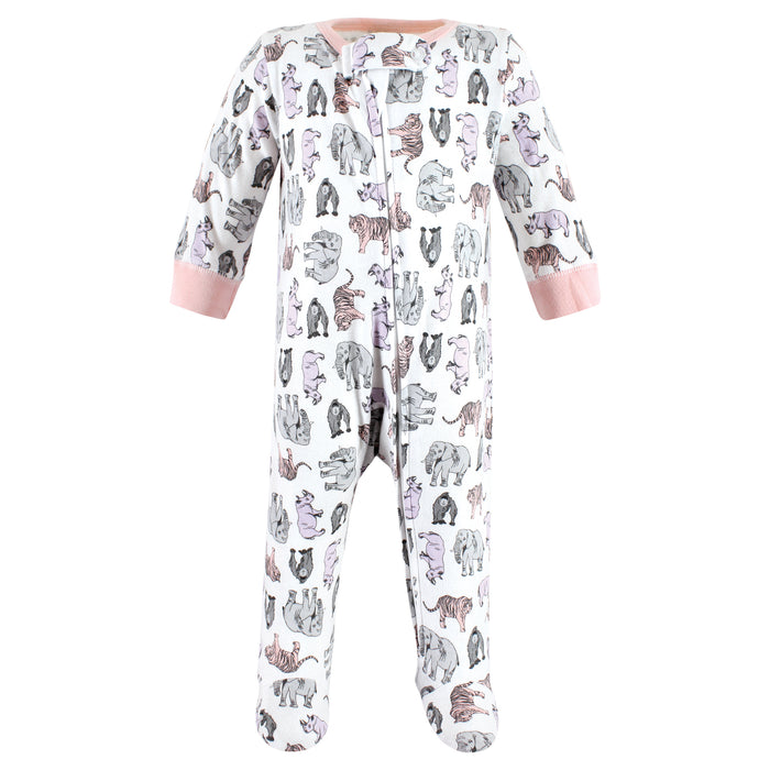 Touched by Nature Infant Girl Organic Cotton Sleep and Play, Girl Endangered Safari