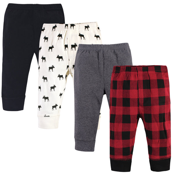 Touched by Nature Baby and Boy Organic Cotton Pants 4 Pack, Buffalo Plaid Moose