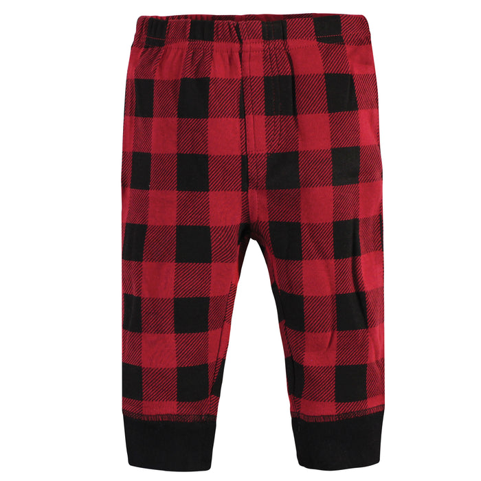 Touched by Nature Baby and Boy Organic Cotton Pants 4 Pack, Buffalo Plaid Moose